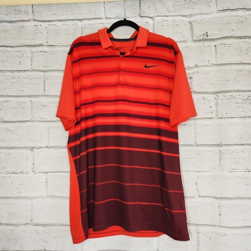 Nike Dri-Fit Men's Red Striped Collared Short-Sleeved Golf Polo Shirt Size Large
